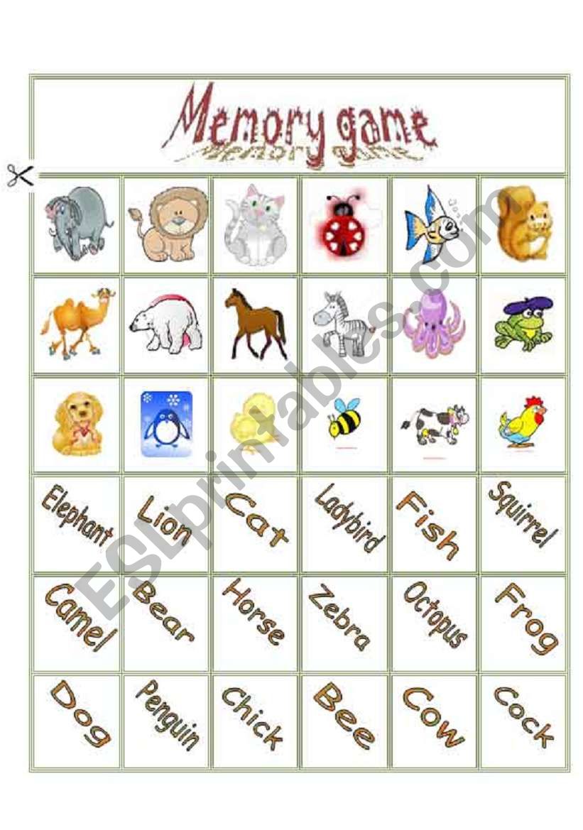 memory game worksheet