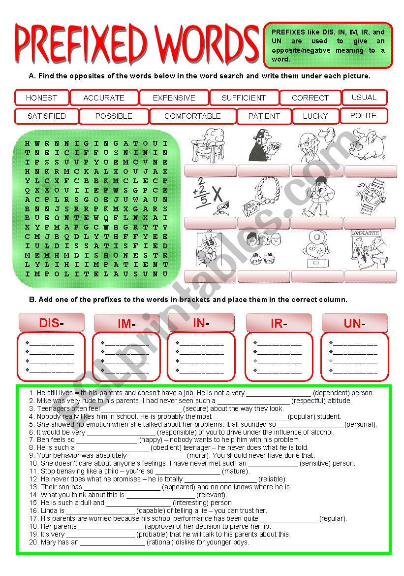 PREFIXES - un / dis / im / ir / un + KEY