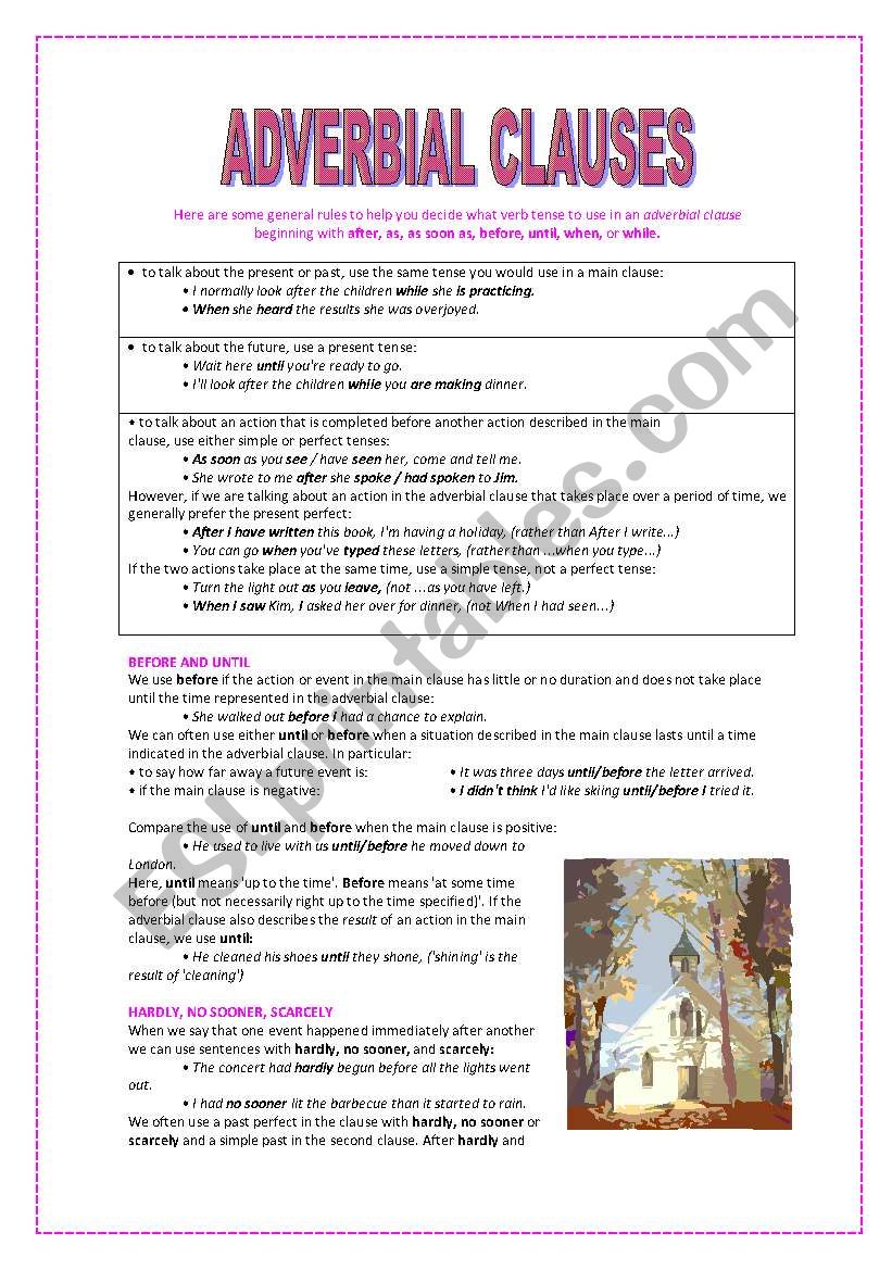 ADVERBIAL CLAUSES - 4 pages worksheet