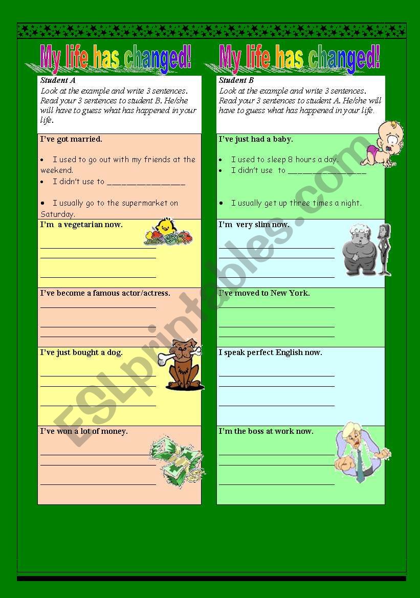 Used to/usually - Pairwork worksheet