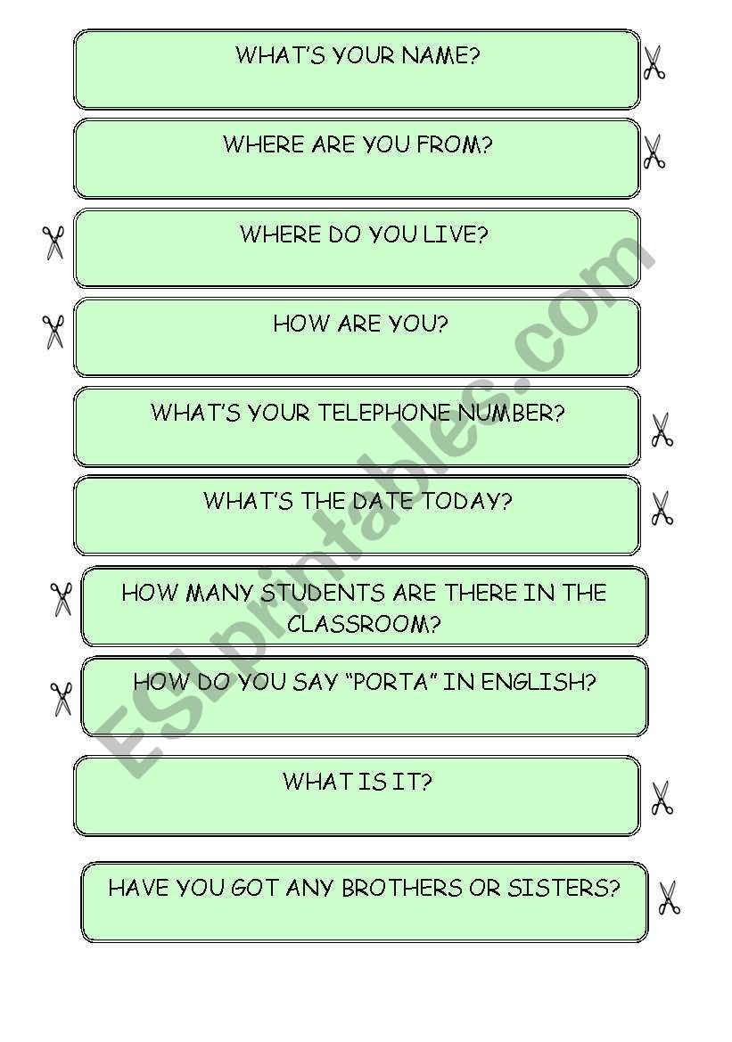 Questions and answers game worksheet