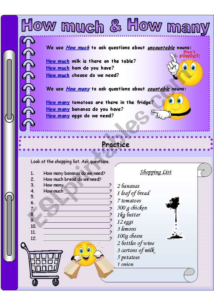 How much & How many worksheet