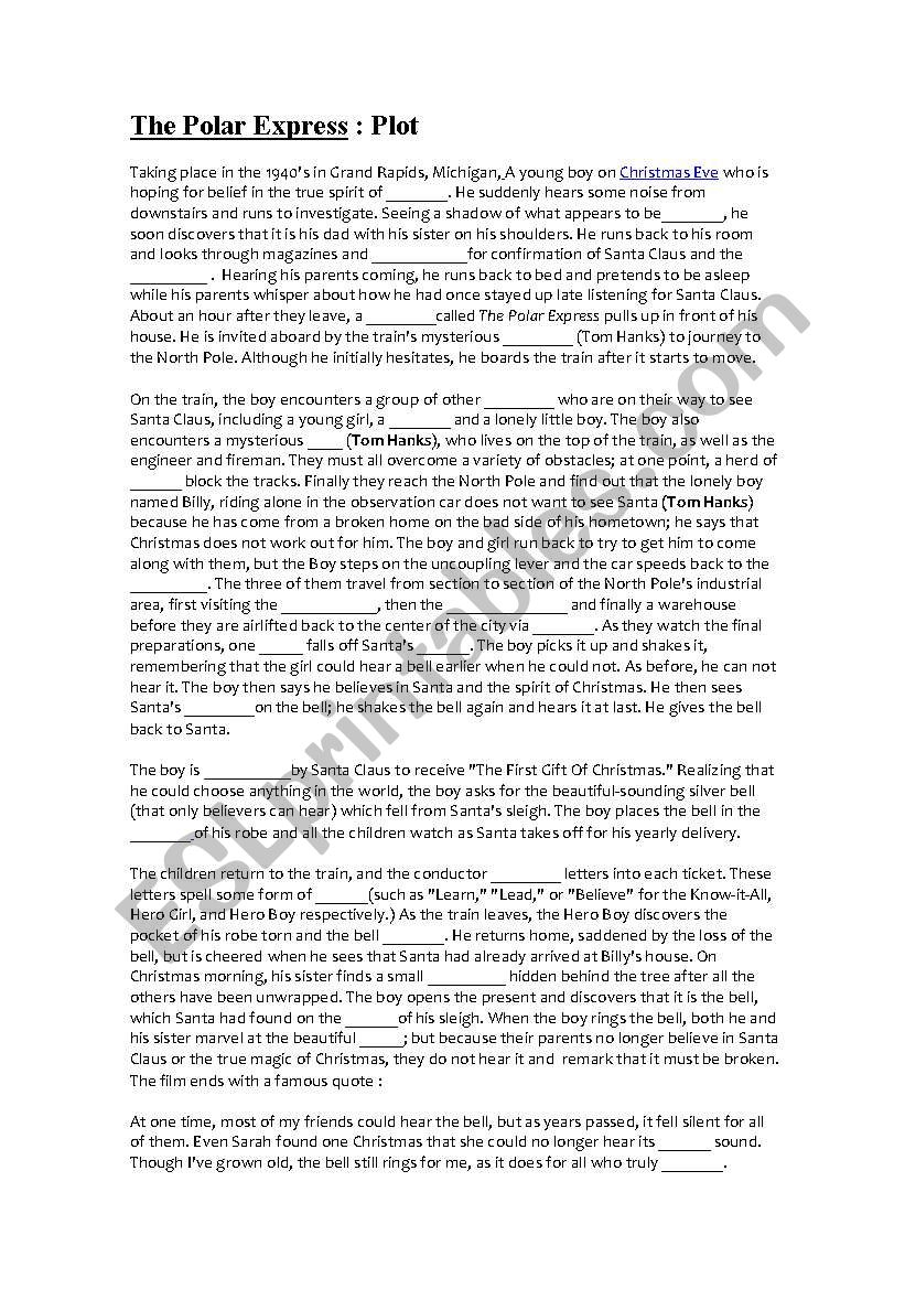 The polar express worksheet