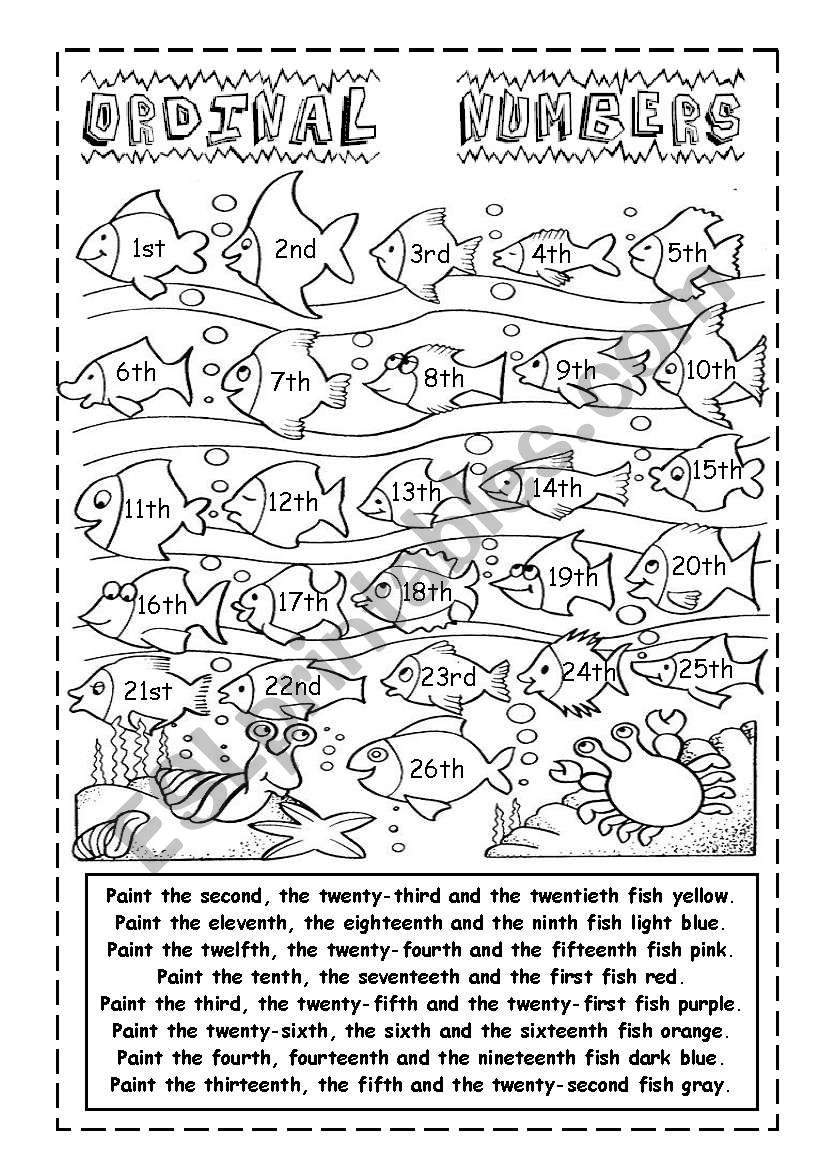 ORDINAL NUMBERS AND COLORS worksheet