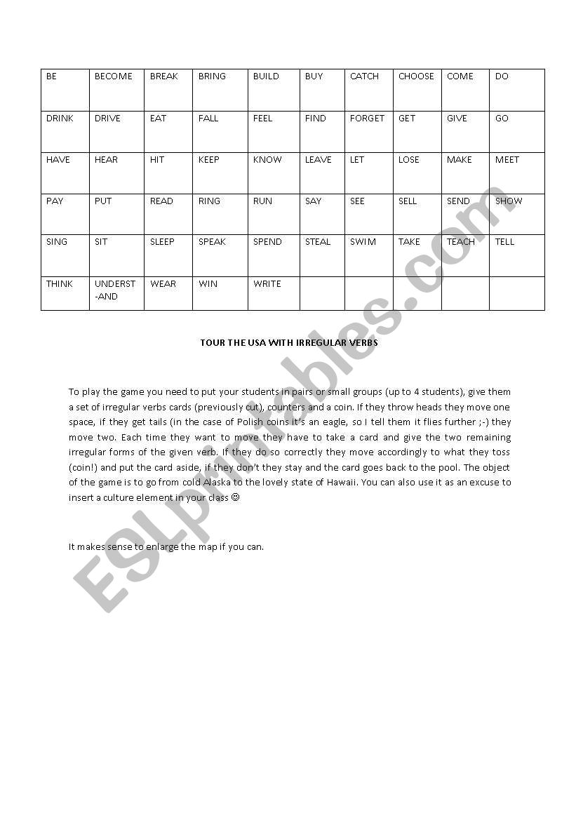 Tour the USA with Irregular Verbs