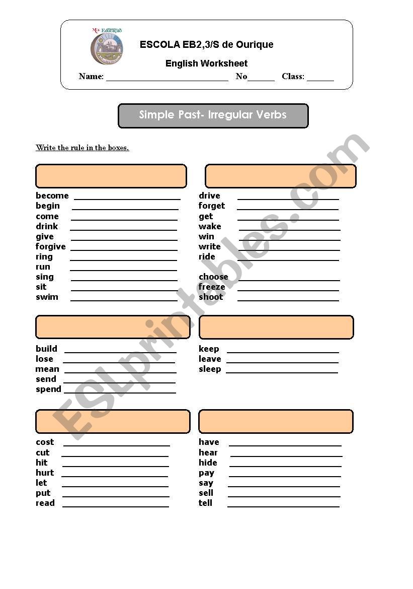 Simple Past- Irregular Verbs worksheet