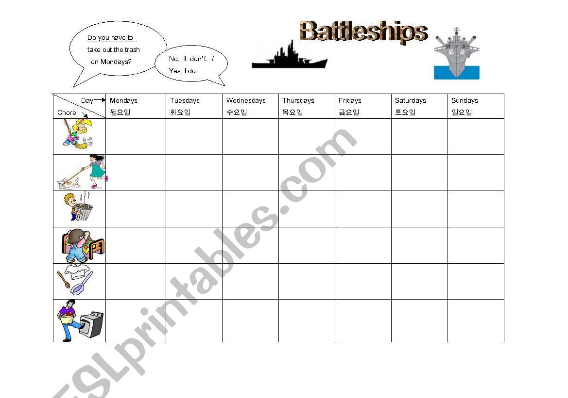 Chores Battleships Game - Do you have to....?