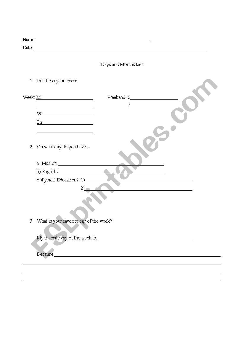 test on days of the week and months