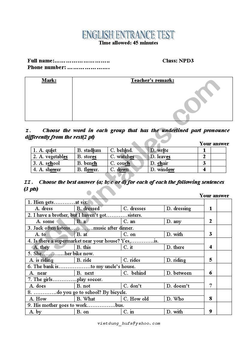 ENGLISH TEST worksheet