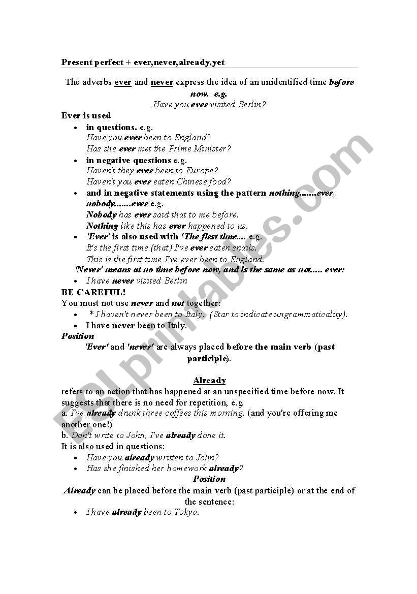 present perfect worksheet