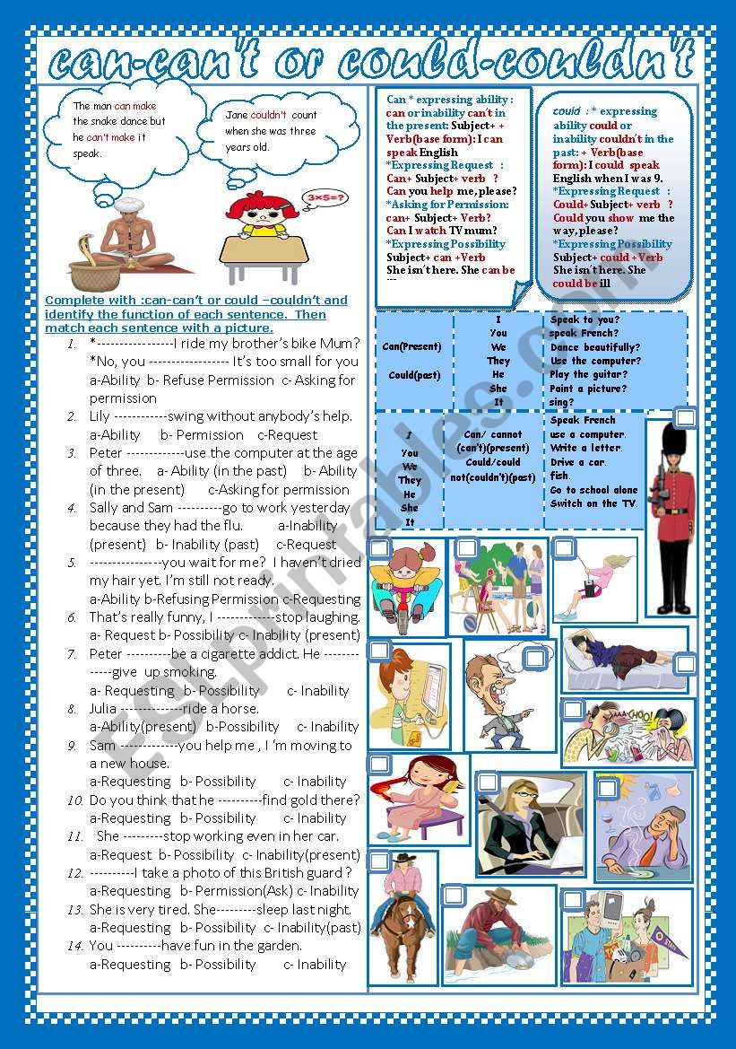 Can-canÂ´t or could - couldnÂ´t (+ Key)