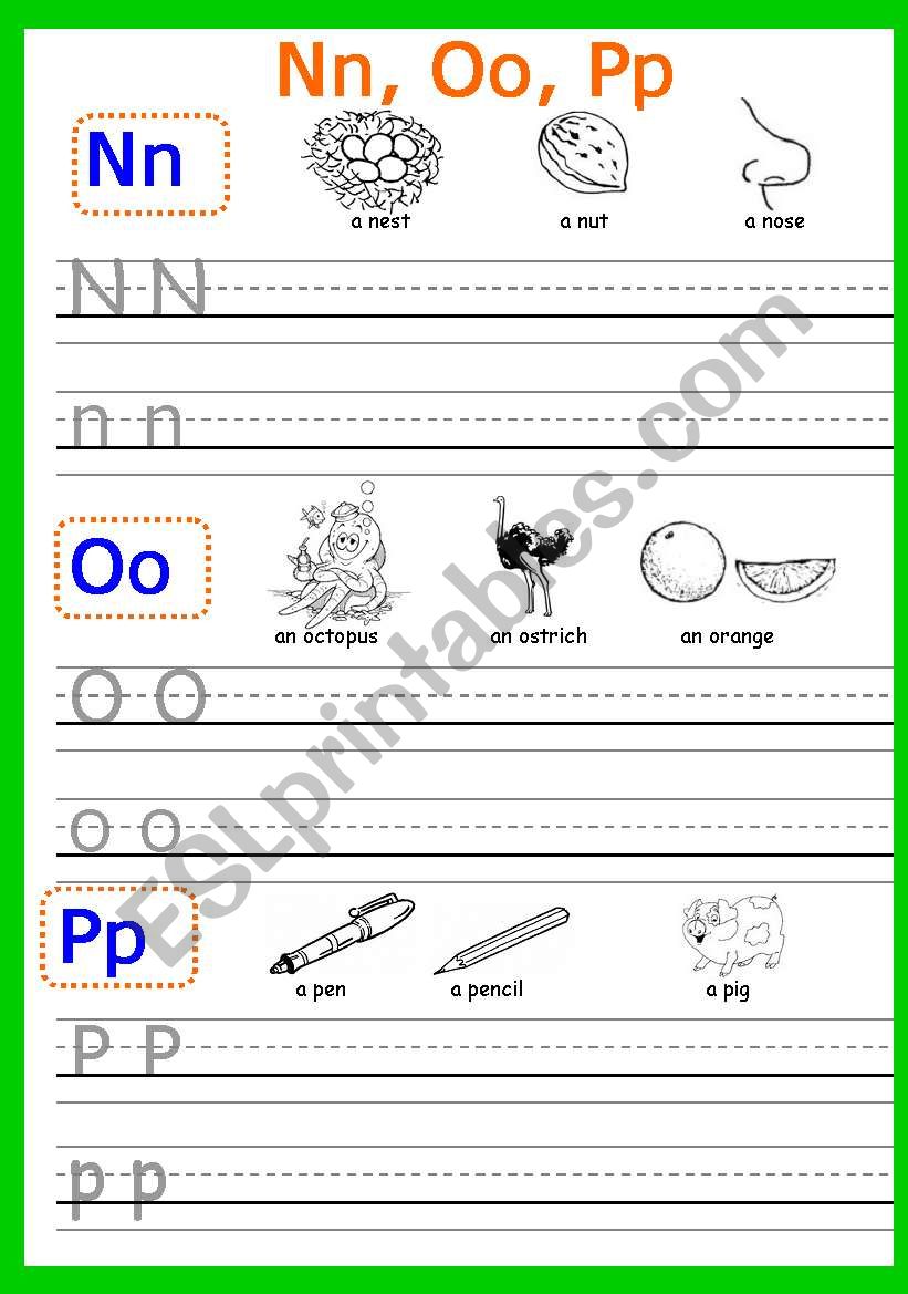 Writing Nn, Oo, Pp Part 4 (4 pages)