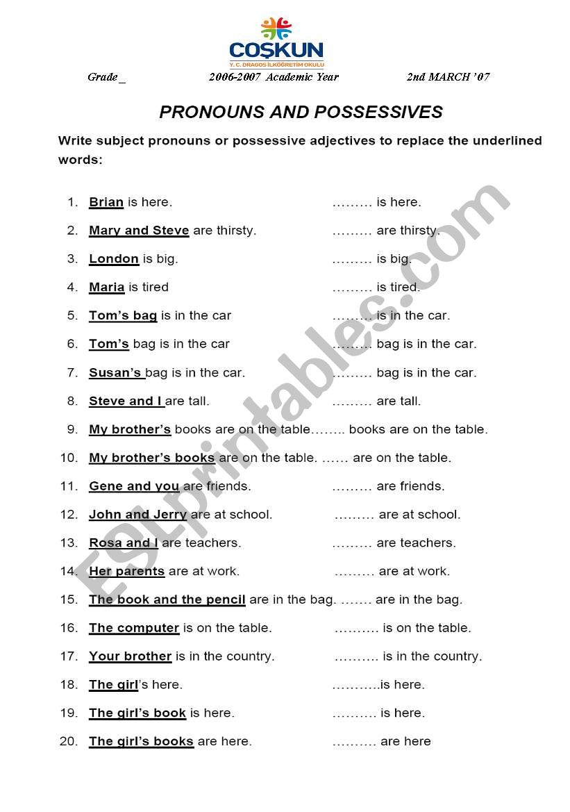 pronouns worksheet