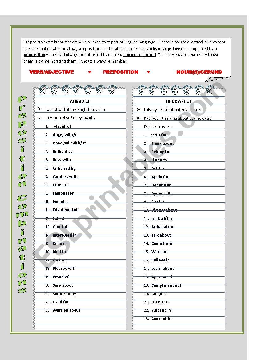 Preposition Combinations worksheet