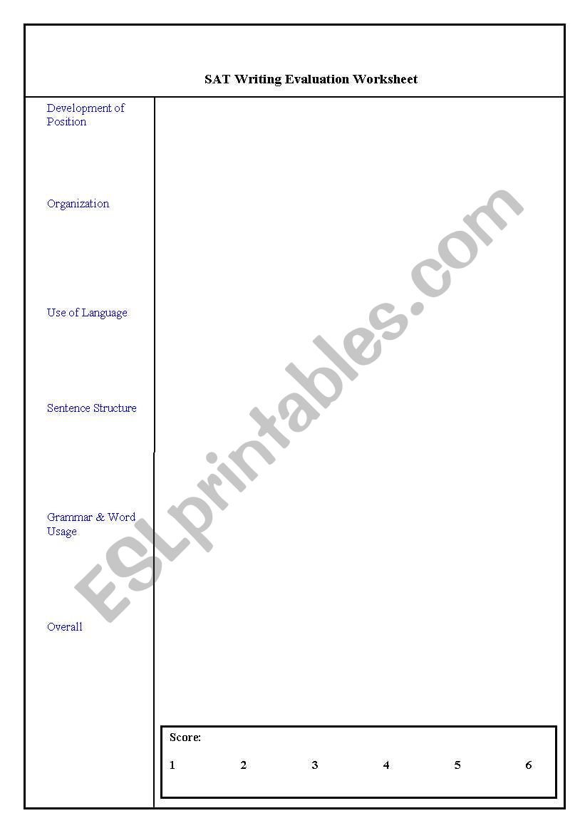 SAT Writing Evaluation Worksheet