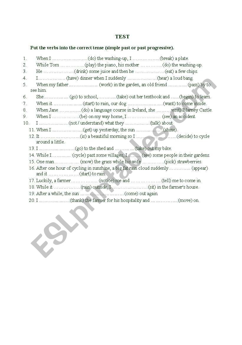 Past simple and past simple continious TEST pre-intermediate - intermediate