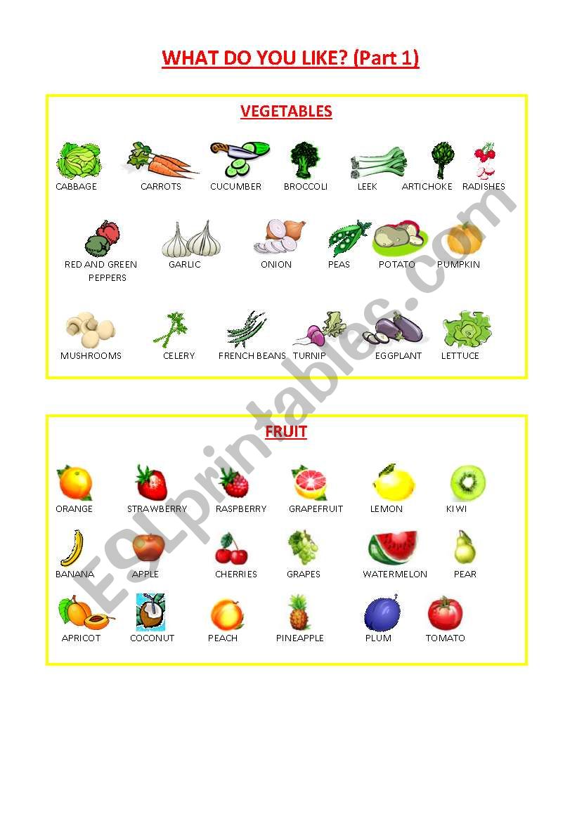 Food pictionary (5/6) : vegetables and fruit