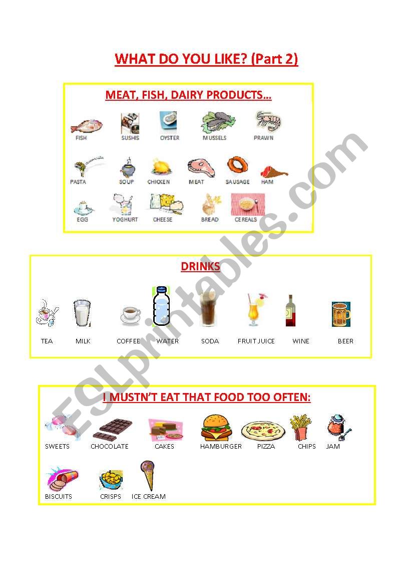 food pictionary (6/6) : meat, fish, drinks and snack