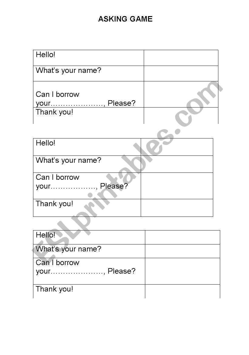 asking personal information worksheet