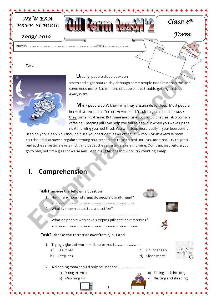 full term test N2 8th form  worksheet