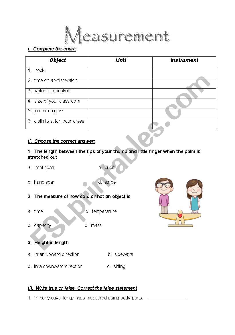 Measurement worksheet