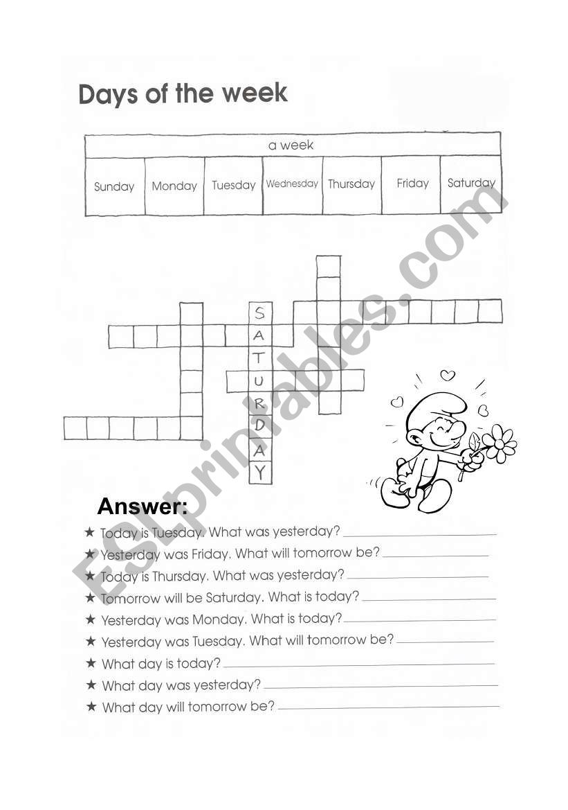 The days of the week worksheet