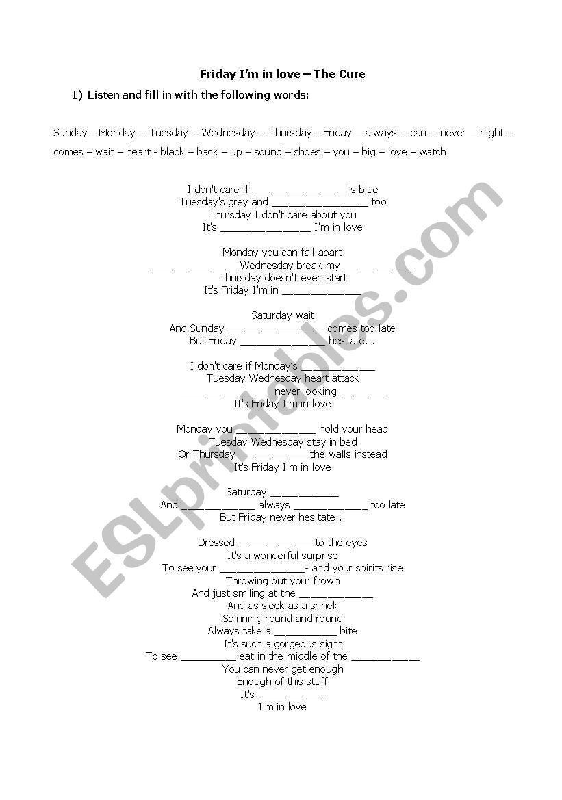 Friday im in love-song activity