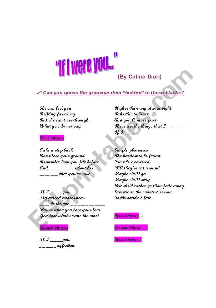 If I were you- Celine Dion worksheet