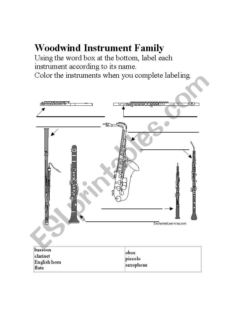 Woodwind Instrument Family worksheet