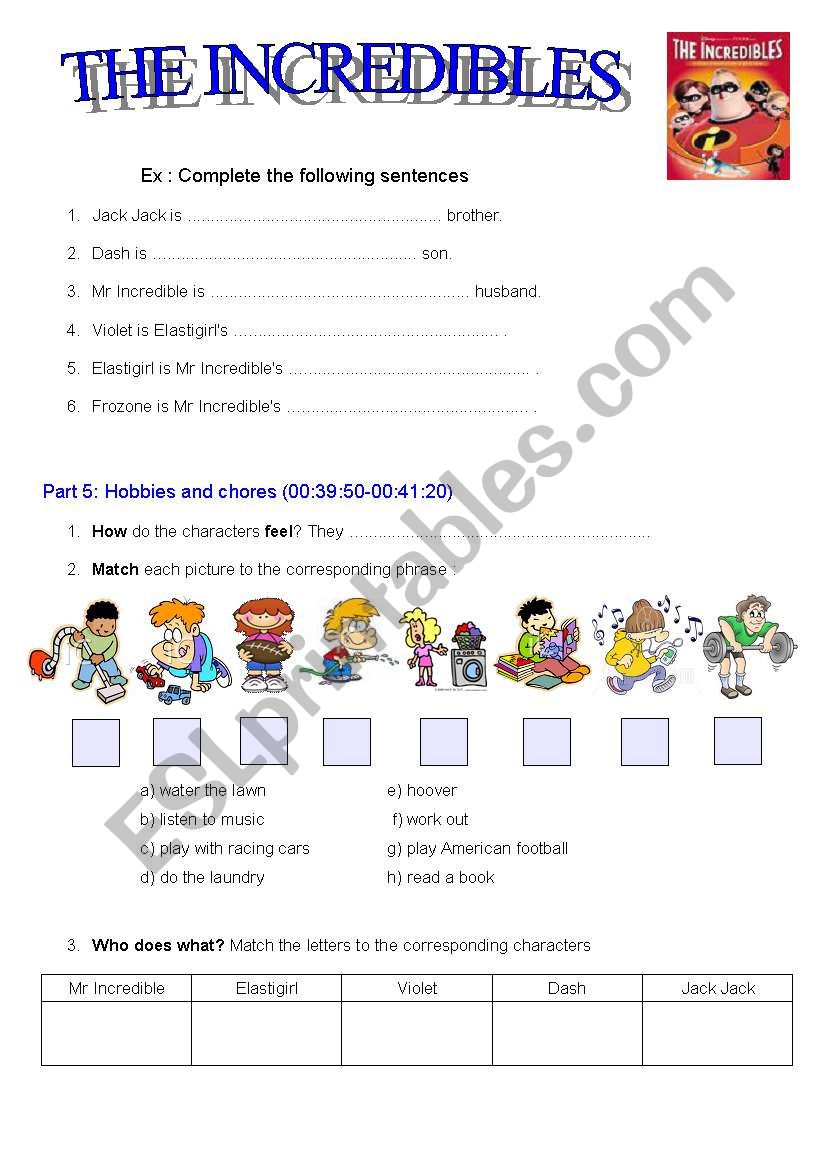 FILM : The Incredibles PART 2 worksheet