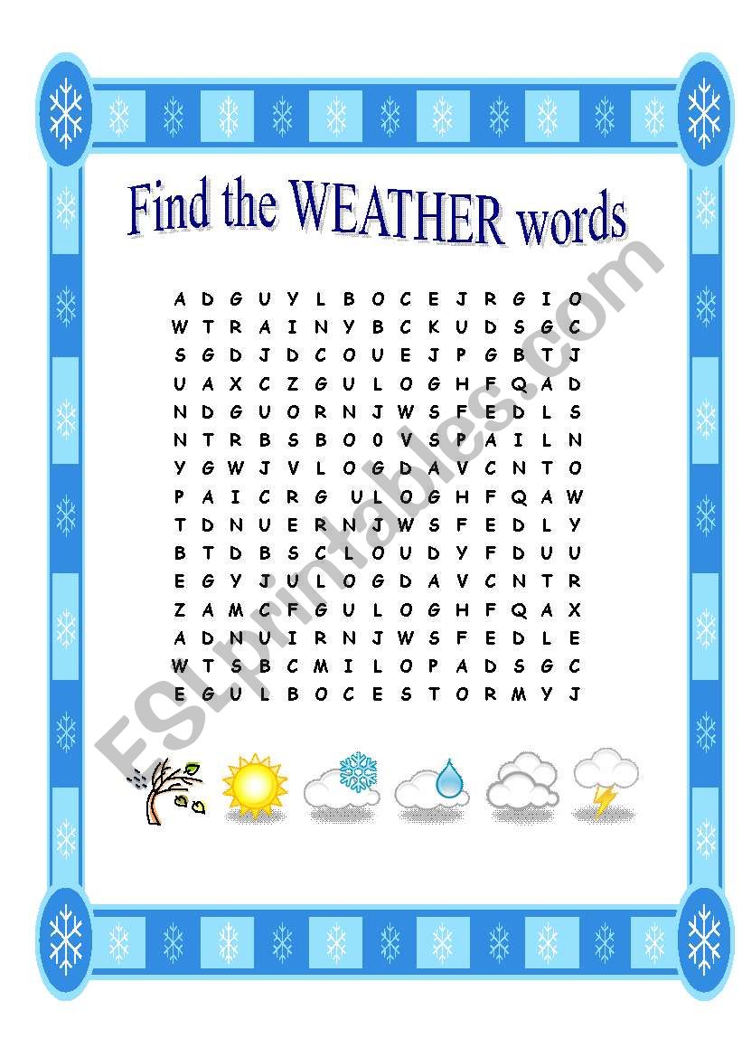 Weather wordsearch worksheet