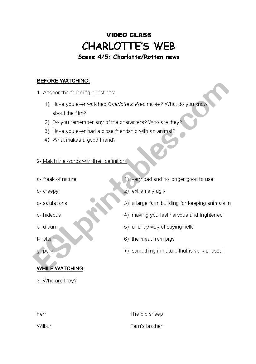 CHARLOTTES WEB worksheet