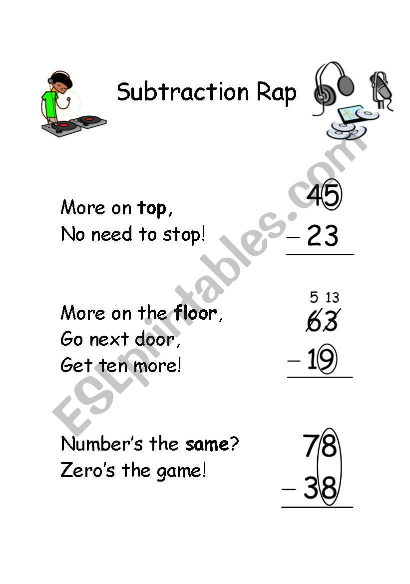 2 Digit Subtraction Rap worksheet