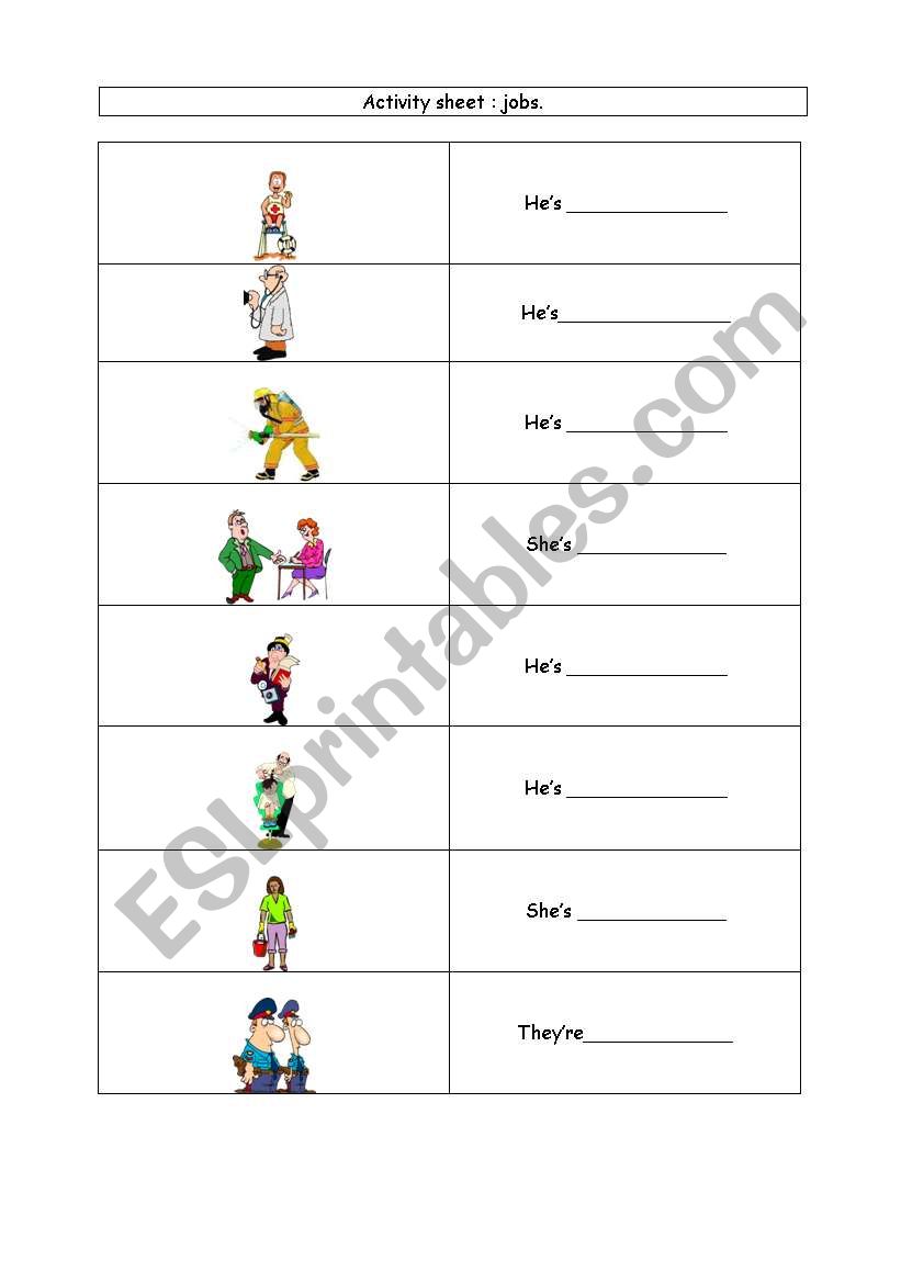 Activity jobs workheet worksheet