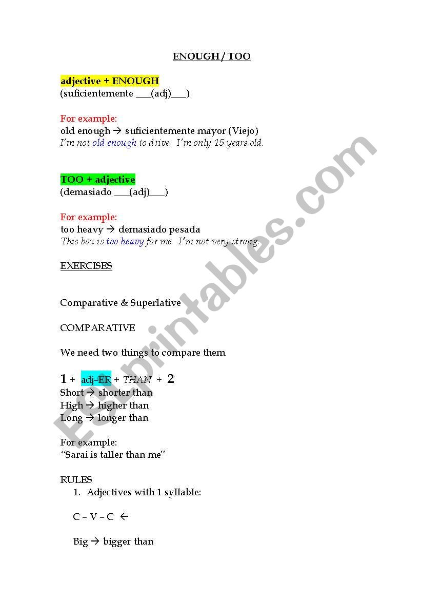 Comparative&Superlative notes worksheet