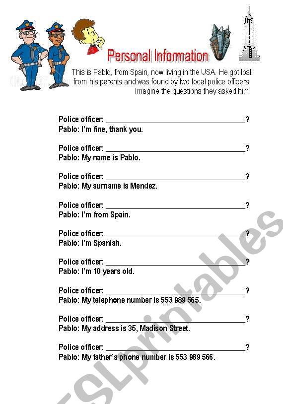 personal information worksheet