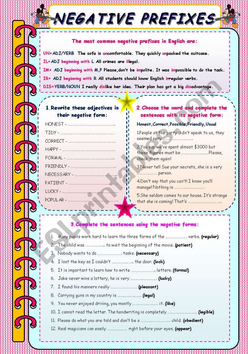 Negative prefixes worksheet