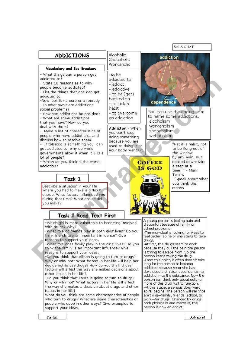 Addictions - Speaking worksheet