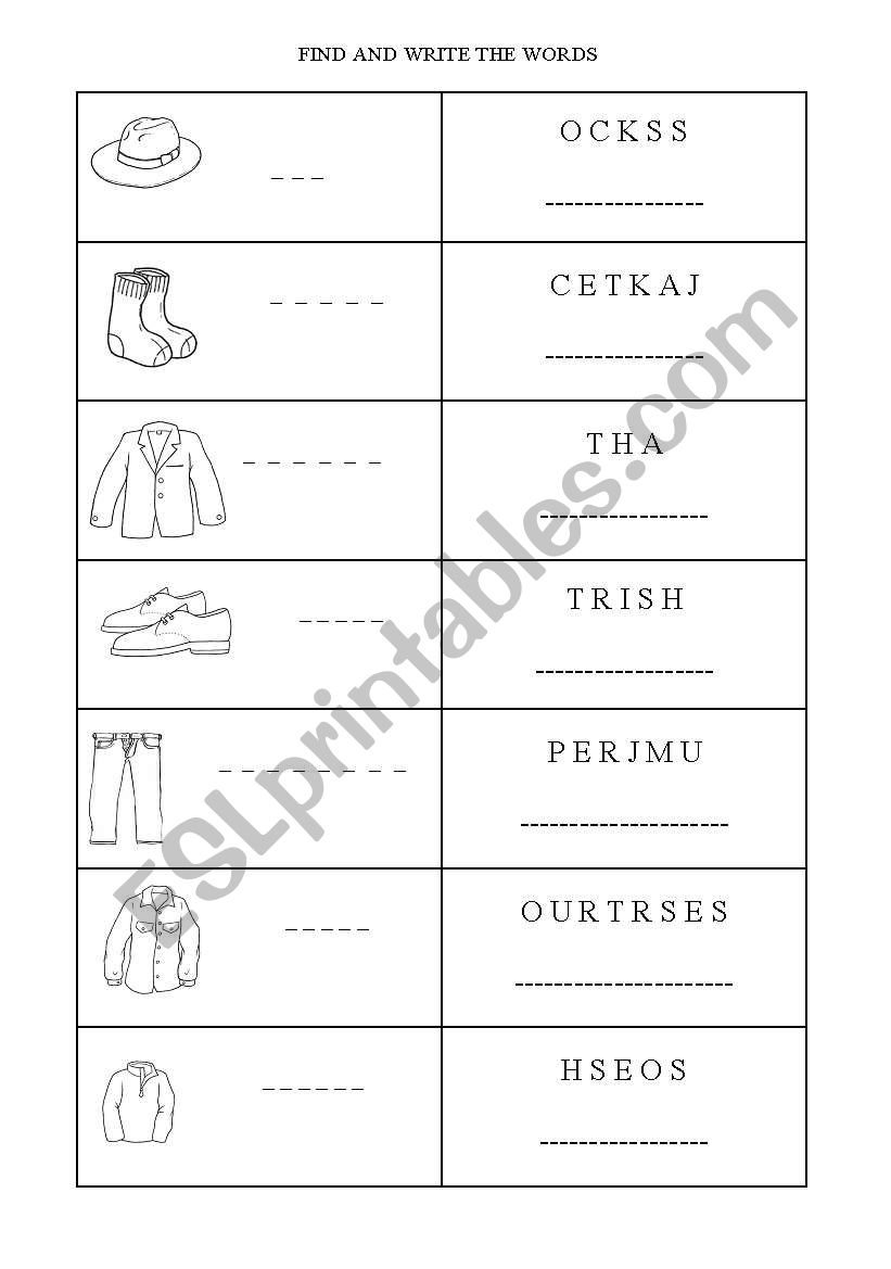 FIND AND WRITE THE WORDS worksheet