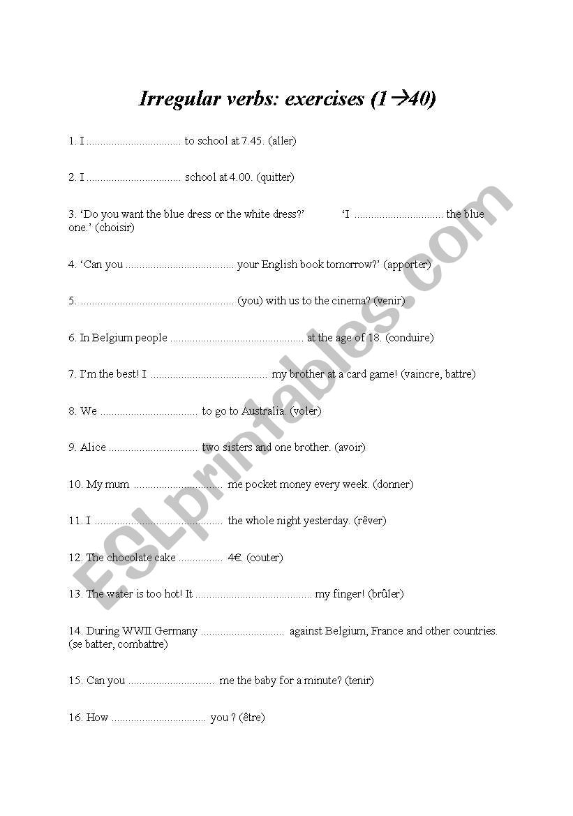 irregular verbs: exercises in the present simple, present continuous and past simple