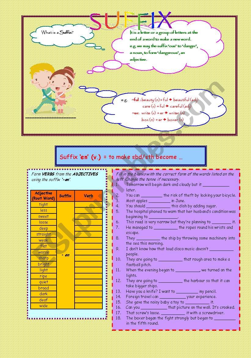 Suffix Â´enÂ´ worksheet