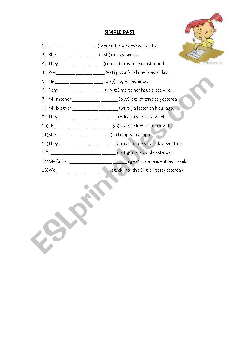 Simple past tenses worksheet