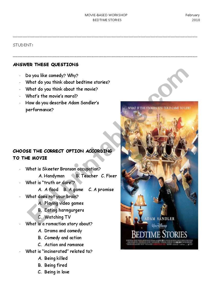 Bedtime Stories -Movie-based activities