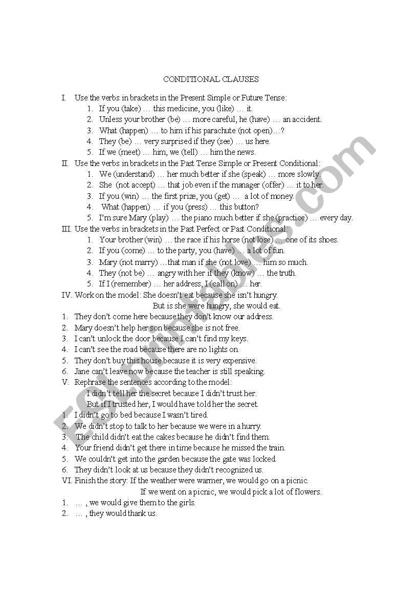 Conditional Clauses worksheet