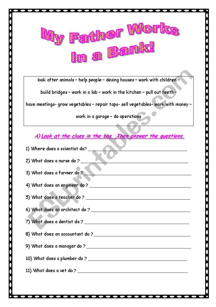 Jobs and Simple Present worksheet