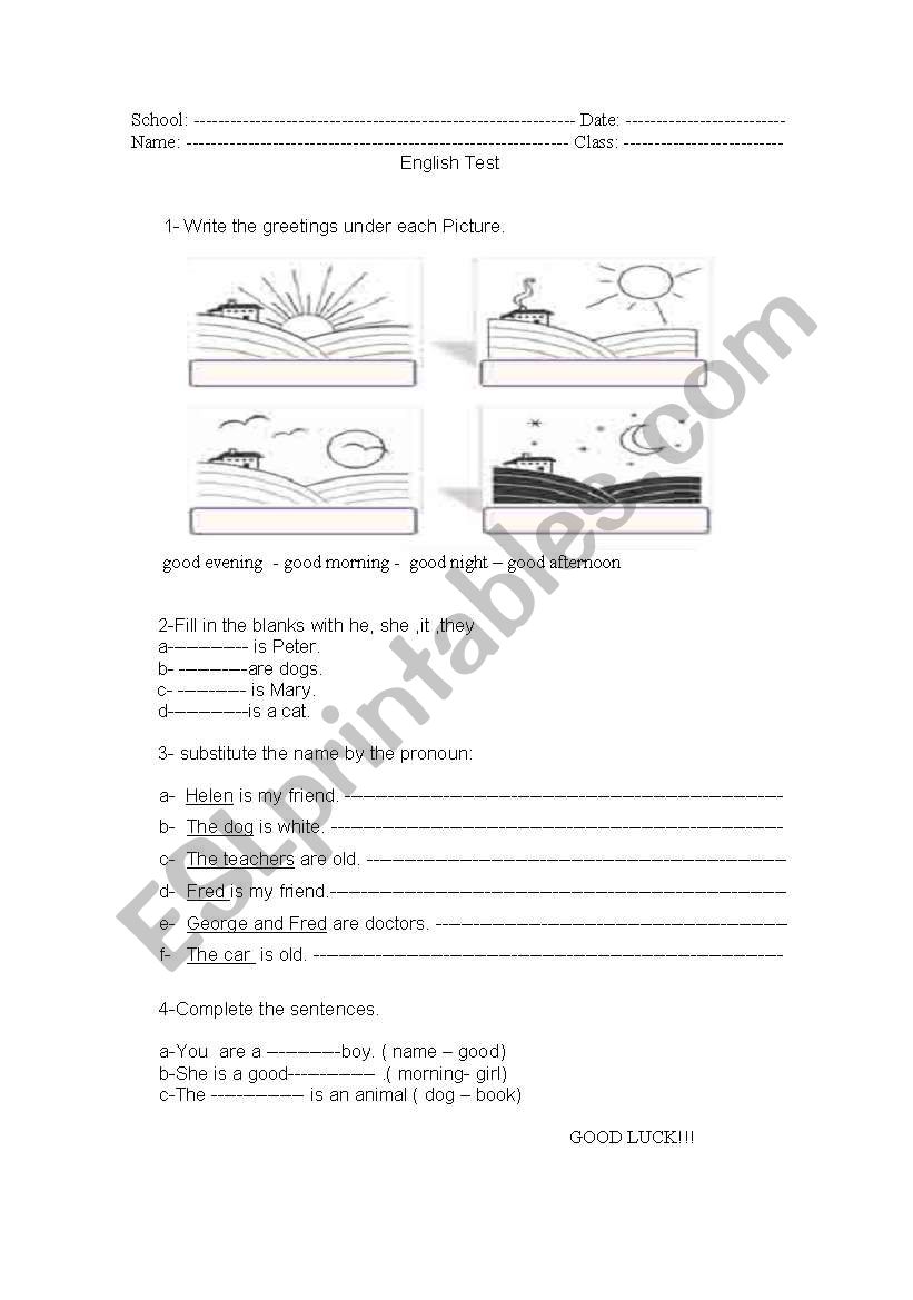 greetings worksheet