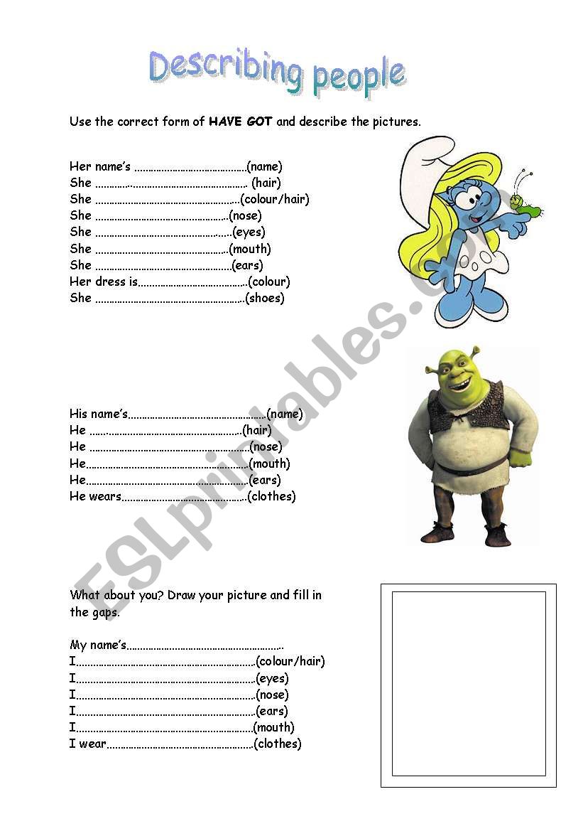 describing people worksheet