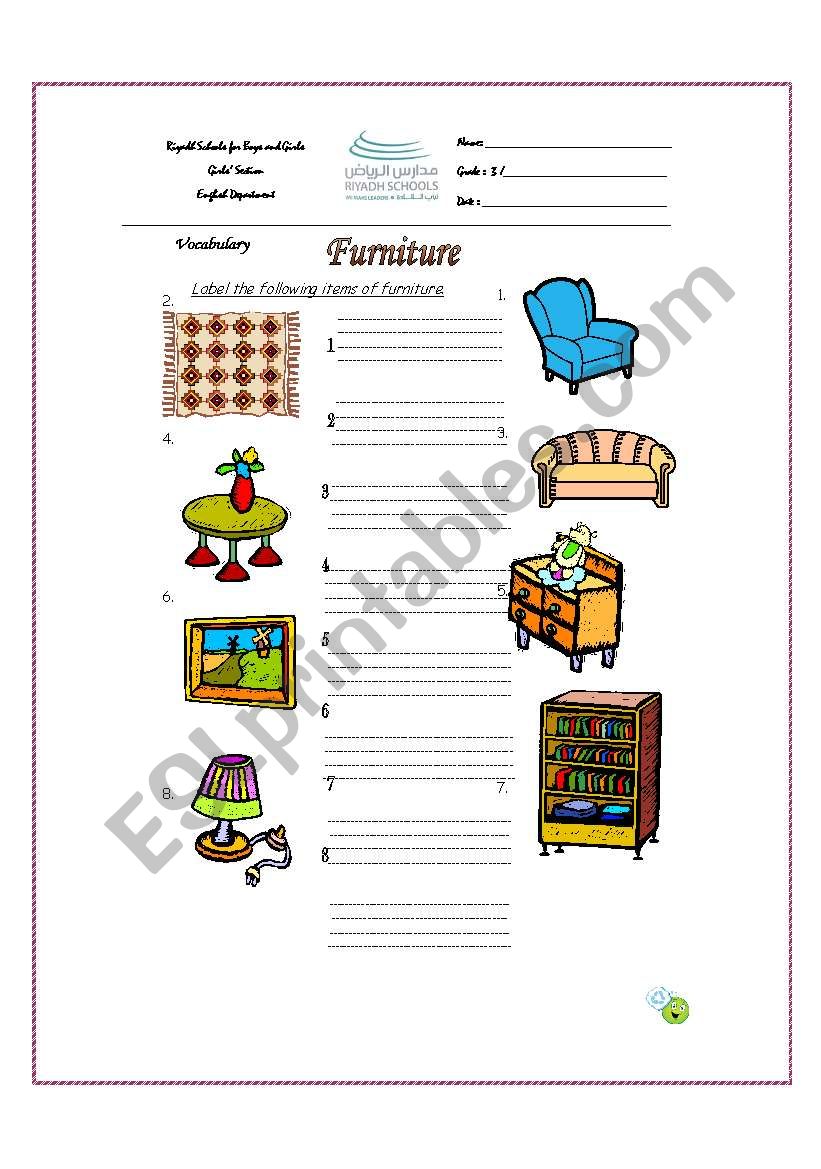 furniture worksheet