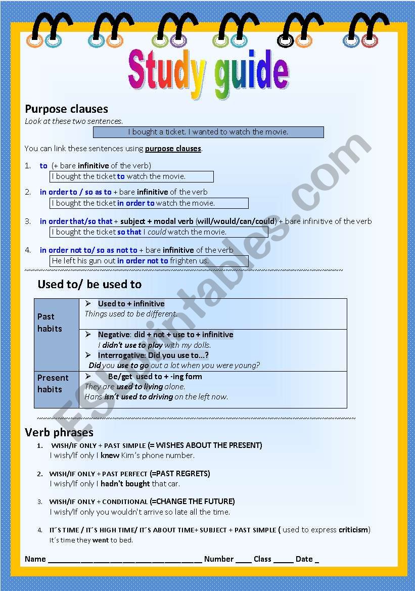 Study guide  - 10th grade worksheet