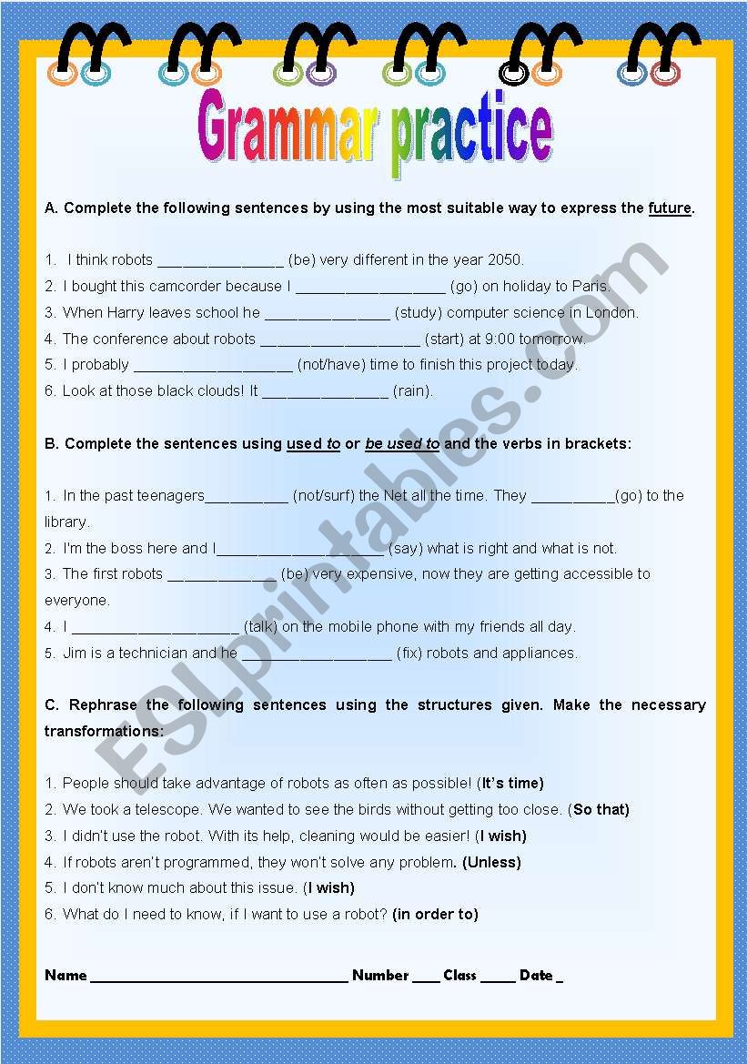 Grammar practice worksheet